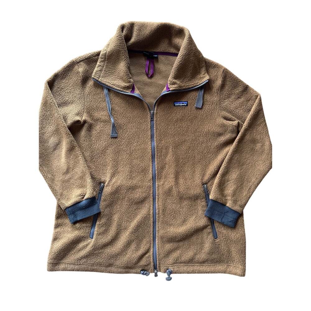 Patagonia Retro Pile Brown High Pile Fleece Jacket Womens L Two Way Zip